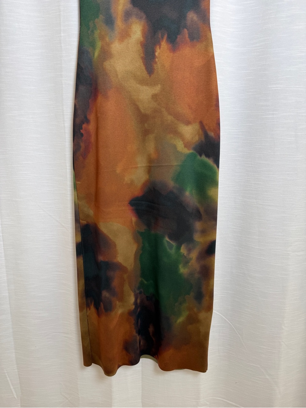 Zara Abstract Print Satin Midi Dress Brown Green Bodycon Slip Dress | Size S - Picture 8 of 13